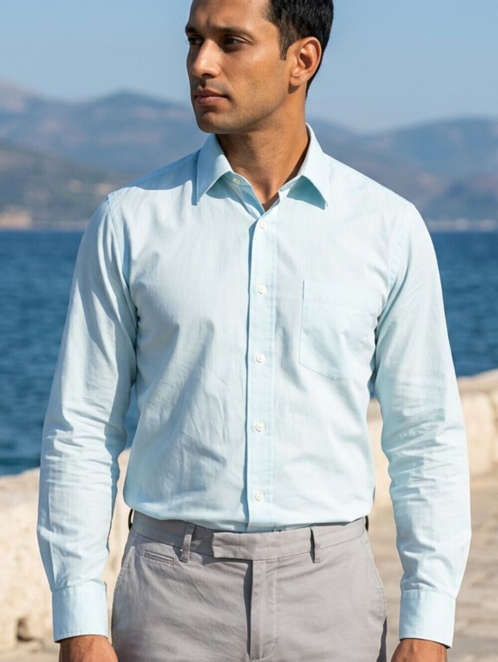 Vintage Men's ENRO Lightweight Pale Sky Blue Dress Shirt Neck 16 Pastel Summer